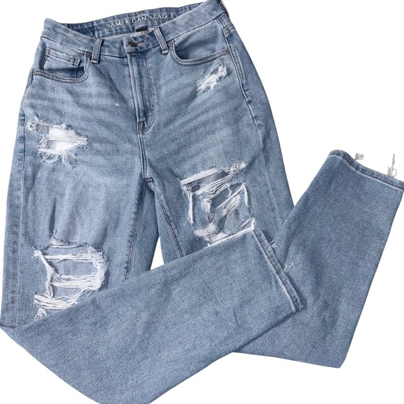 American Eagle Outfitters Denim - American Eagle Curvy Mom Jeans Light Wash Ripped Distressed Denim Stretch Size 2